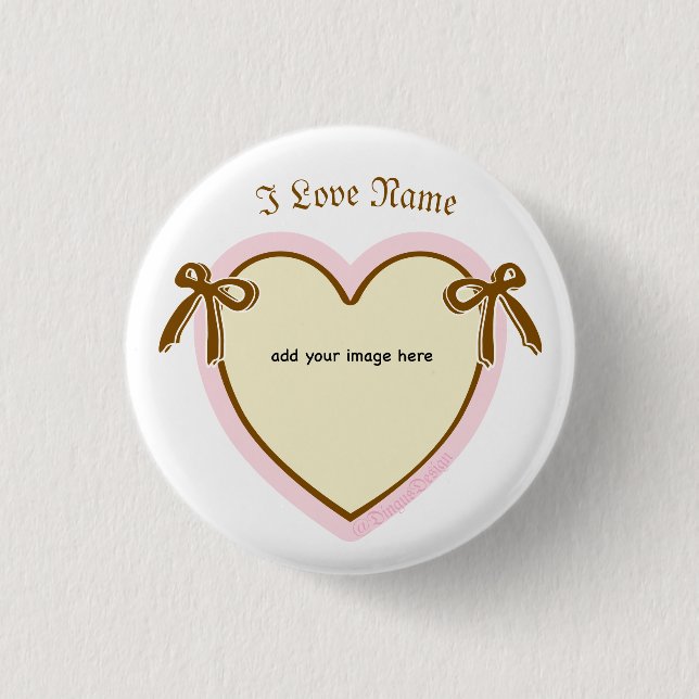 Dingus Bows & Heart Personalized 1 Inch Round Button (Front)