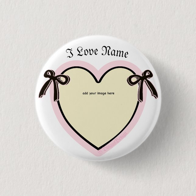 Dingus Bows & Heart Personalized Tote Bag 1 Inch Round Button (Front)
