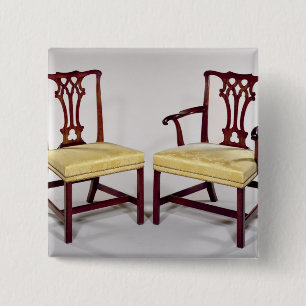 Dining chairs, with interlaced splat backs 2 inch square button
