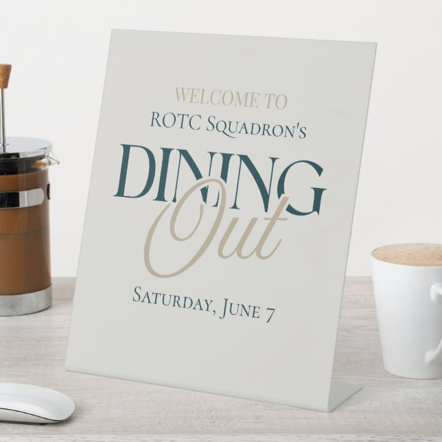 Dining Out - Modern Serif Military Pedestal Sign (In SItu)
