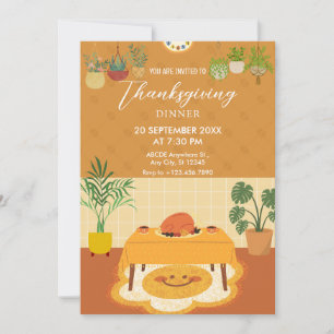 Dining table with plants thanksgiving Invitation