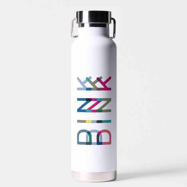 Dink Pickleball Fun Chic Blue Green Pink Yellow St Water Bottle (Front)
