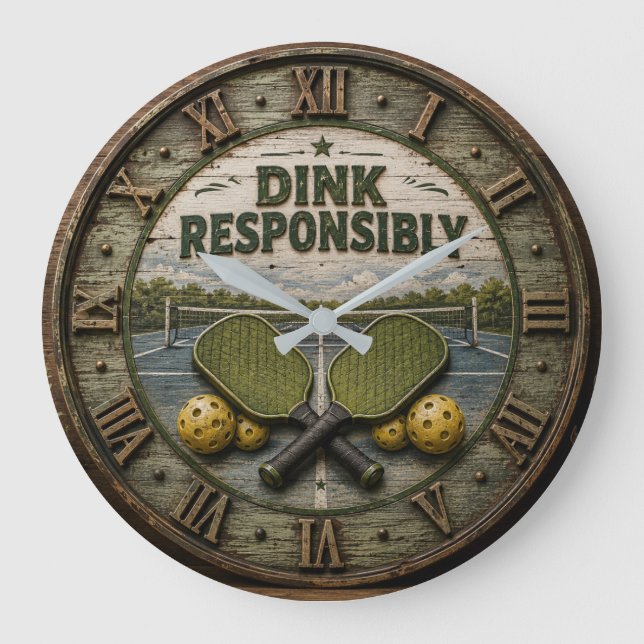 Dink Responsibly Pickleball Paddle  Large Clock (Front)