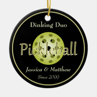 Dinking Duo Couple Pickleball Ball Ceramic Ornament