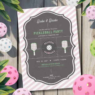 Dinks and Drinks Pink Pickleball Party Birthday  Invitation