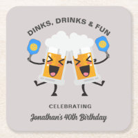 Dinks & Drinks Cartoon Beer Mugs Custom Pickleball