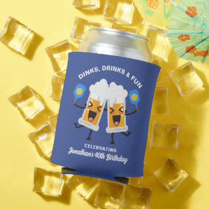 Dinks & Drinks Funny Cartoon Beer Mugs Pickleball Can Cooler