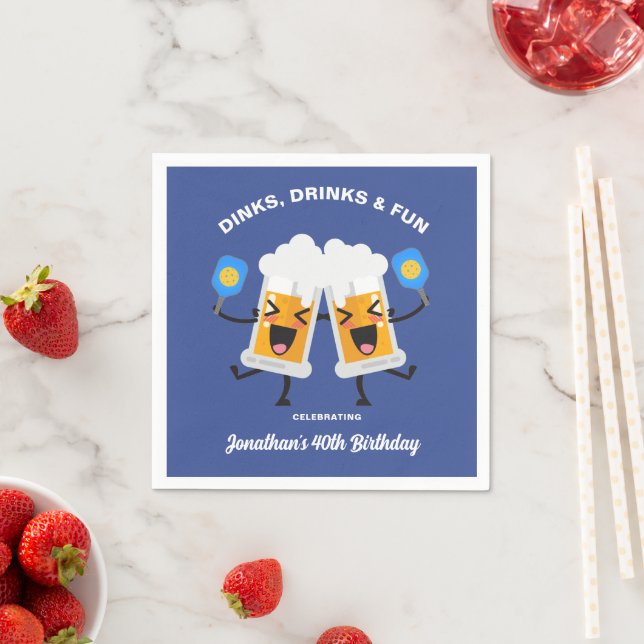 Dinks & Drinks Funny Cartoon Beer Mugs Pickleball Napkin (Insitu)