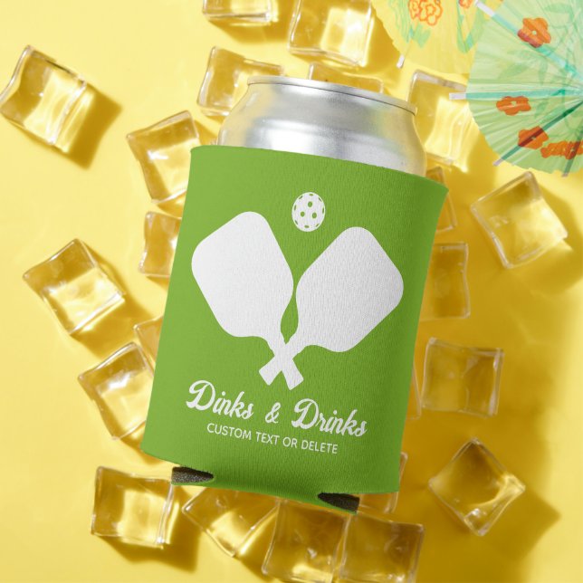 Dinks Drinks Pickleball Paddles Personalized Green Can Cooler (In Situ Summer)