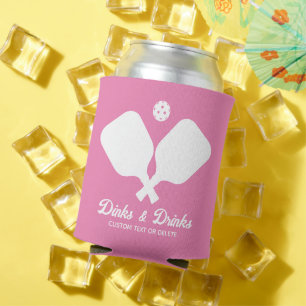 Dinks, Drinks Pickleball Paddles Personalized Pink Can Cooler