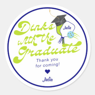 Dinks with Graduate Green Pickleball Graduation  Classic Round Sticker
