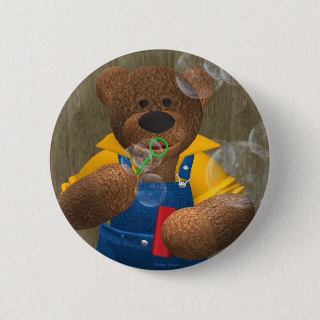 Dinky Bear: Blowing Bubbles 2 Inch Round Button (Front)