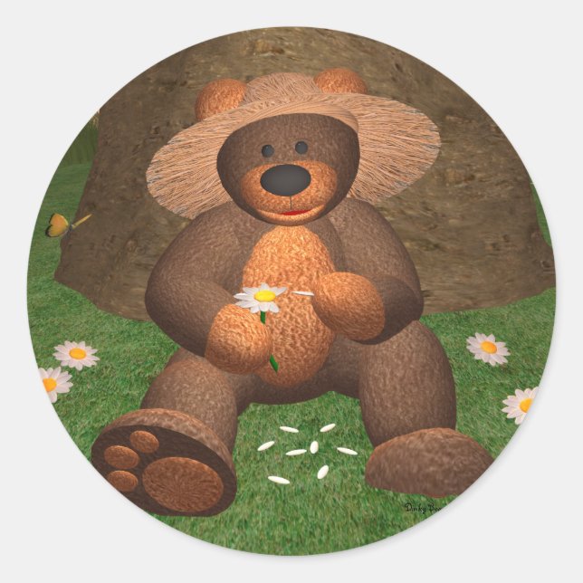 Dinky Bear in Love Classic Round Sticker (Front)