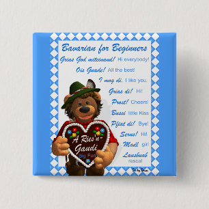 Dinky Bears Bavarian for Beginners 2 Inch Square Button
