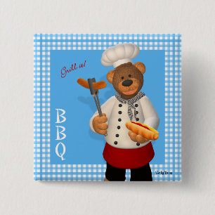 Dinky Bears BBQ Chef 2 Inch Square Button