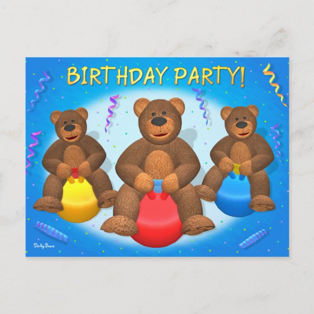 Dinky Bears Birthday Party Invitation Postcard (Front)