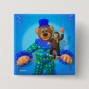 Dinky Bears Clown with his little friend 2 Inch Square Button