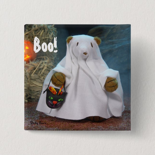 Dinky Bears Little Ghost 2 Inch Square Button (Front)