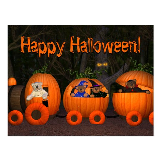 Dinky Bears Pumpkin-Train Postcard