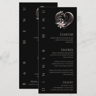 Dinner and Bar Menu-Modern Pink Heart with Flowers Menu