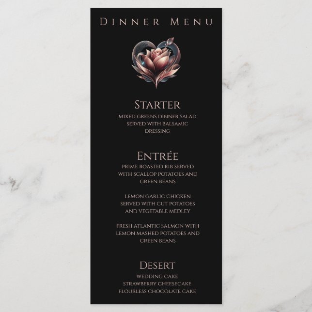 Dinner and Bar Menu-Modern Rose with a Heart Menu (Front)
