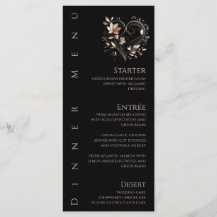 Dinner and Bar Menu-Rose Gold Flowers with a Heart Menu