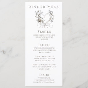 Dinner and Bar Menu-White Flowers with a Heart Menu