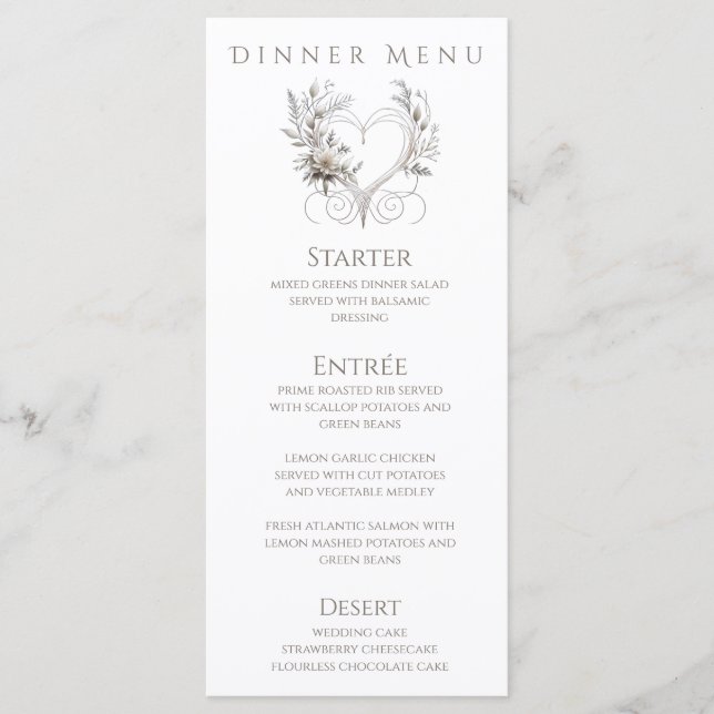 Dinner and Bar Menu-White Flowers with a Heart Menu (Front)