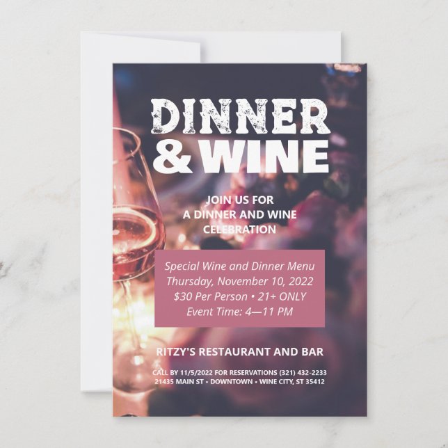 Dinner and Wine Photo Custom Flyer Invitation (Front)