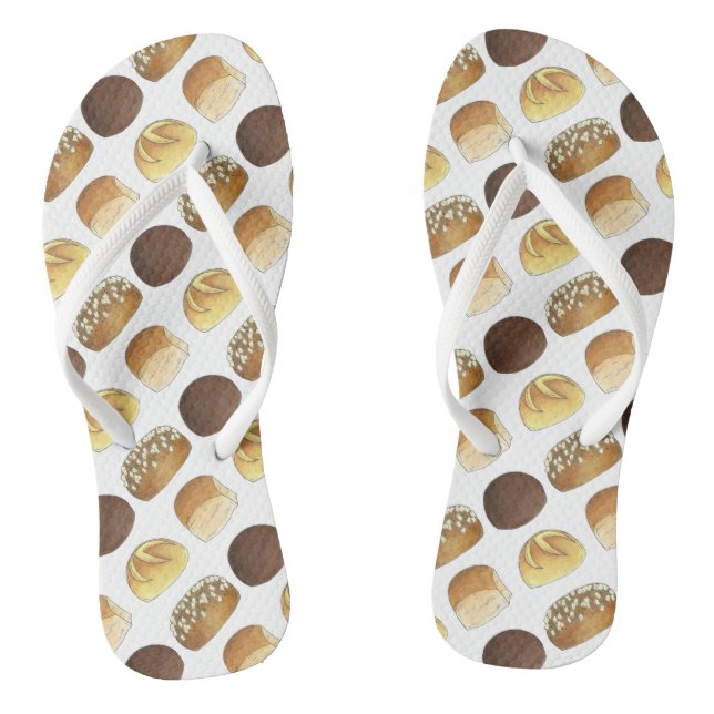 Dinner Bread Rolls Buns Bakery Baker Chef Foodie Flip Flops (Footbed)