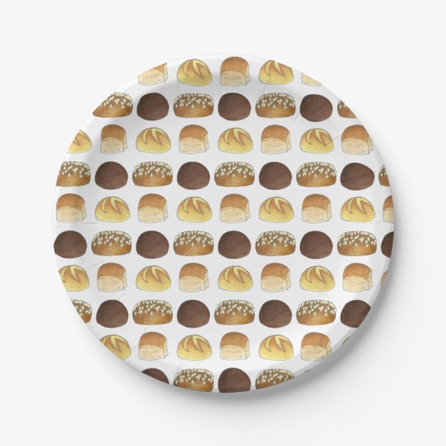 Dinner Bread Rolls Buns Bakery Baker Chef Foodie Paper Plate (Front)