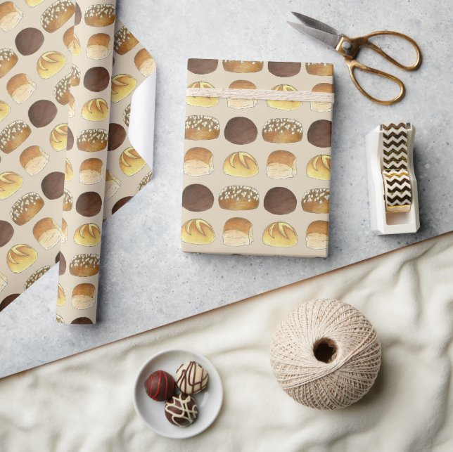 Dinner Bread Rolls Buns Bakery Baker Chef Foodie Wrapping Paper (Crafts)