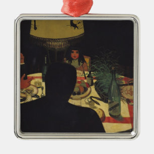 Dinner by Lamplight, 1899 Metal Ornament