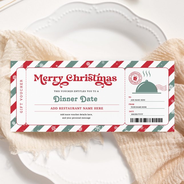 Dinner Date Night Restaurant Christmas Voucher Invitation (Creator Uploaded)