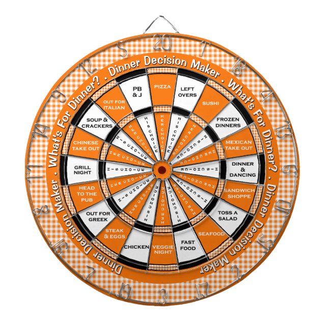 Dinner Decision Maker! Orange Chequered Tablecloth Dartboard (Front)