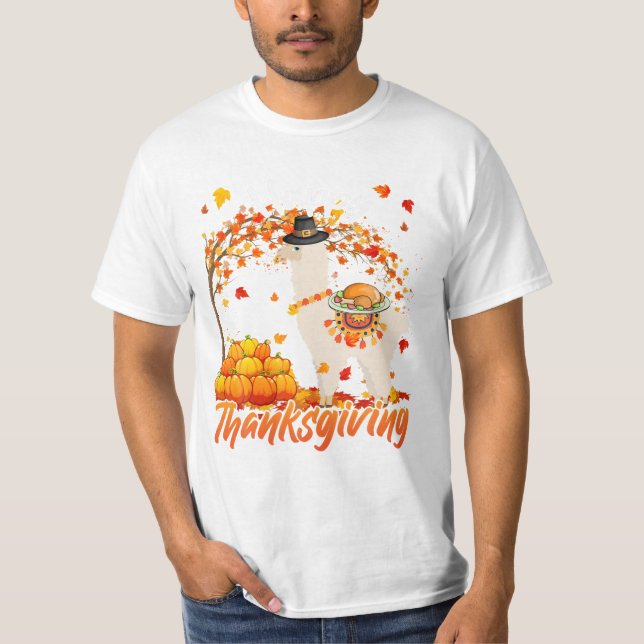 Dinner Llama Autumn Tree Lover T-Shirt (Front)