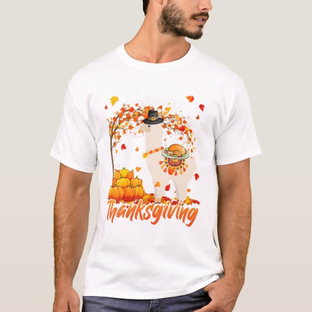 Dinner Llama Autumn Tree T-Shirt (Front)
