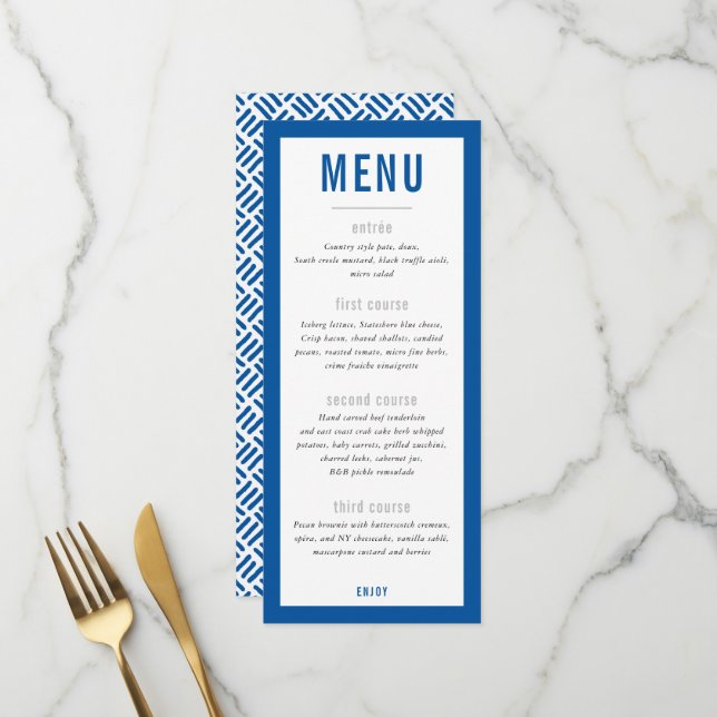DINNER MENU modern block royal blue (Front/Back In Situ)