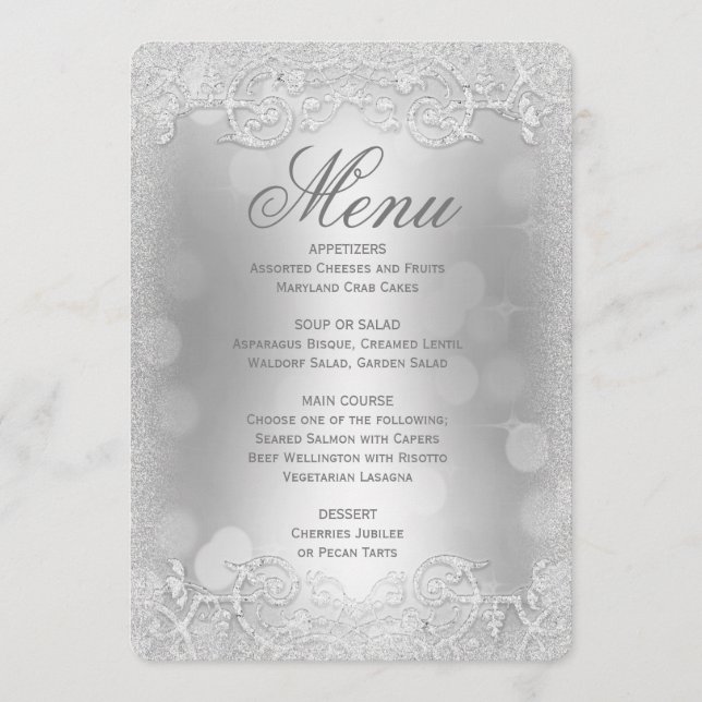 Dinner Menu | Silver Faux Glitter (Front)