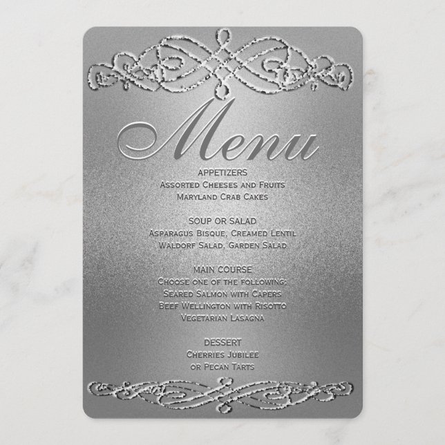 Dinner Menu | Silver Shimmer Elegance (Front)