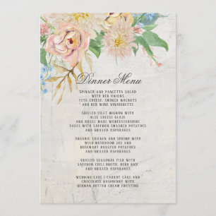 Dinner Menu Summer Watercolor Blush Floral Foliage