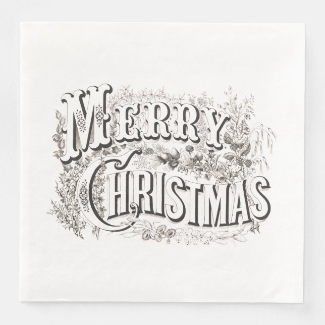 DINNER NAPKIN WITH VINTAGE "MERRY CHRISTMAS" TEXT (Front)