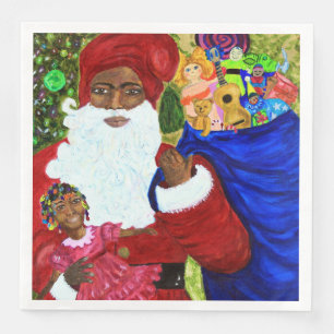 Dinner Napkins - Christmas Table Wear Black Santa 