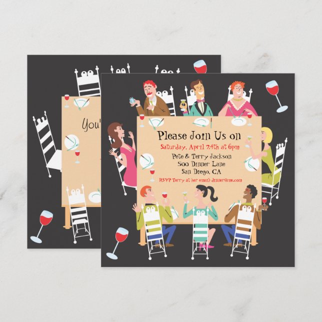 Dinner Party Invitation with table and friends (Front/Back)