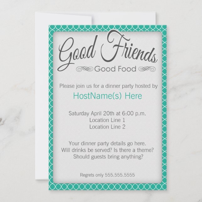 Dinner Party Invitations in Emerald (Front)