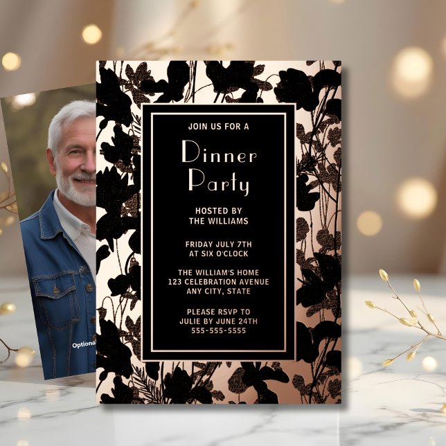 Dinner Party Invite Artistic Black Elegant Floral  (Creator Uploaded)