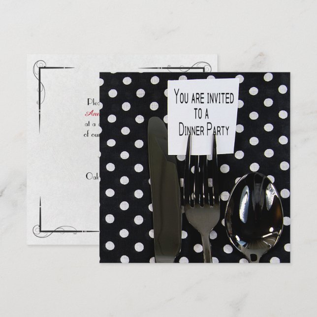 dinner party invite on black silverware (Front/Back)