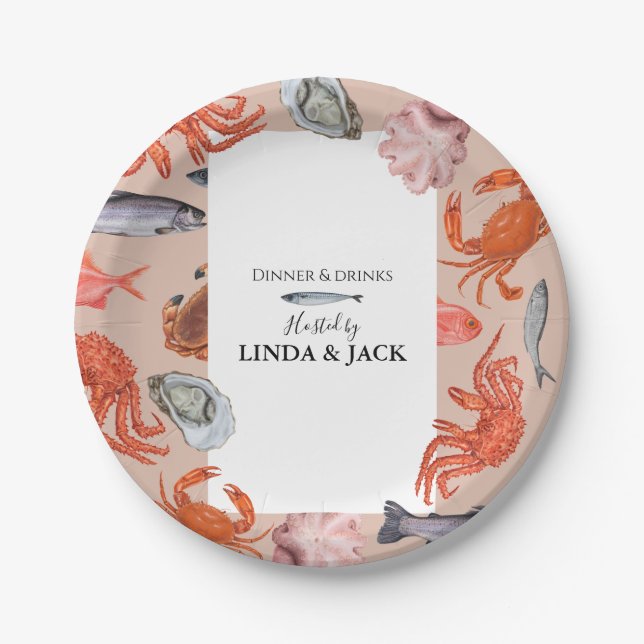 Dinner party paper plate Seafood Theme (Front)
