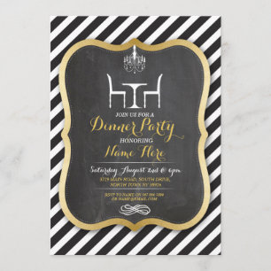 Dinner Party Stripe Gold Birthday Invitation