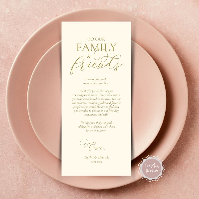 Dinner Place Setting Thank You Calligraphy Card (Wedding Dinner Place Setting Thank You Card, Modern Romantic Script, Plate Decor, Classy Gold)